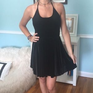 Black velvet halter top dress